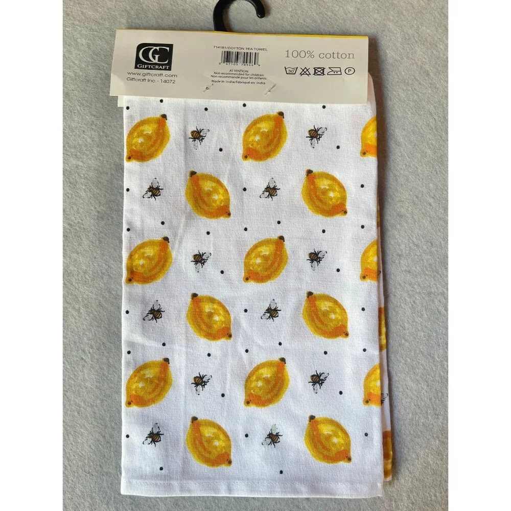 Gift Craft Summer Fresh Lemon & Bee Printed Tea Towel 100% Cotton 27x 25 NWT - Picture 1 of 4
